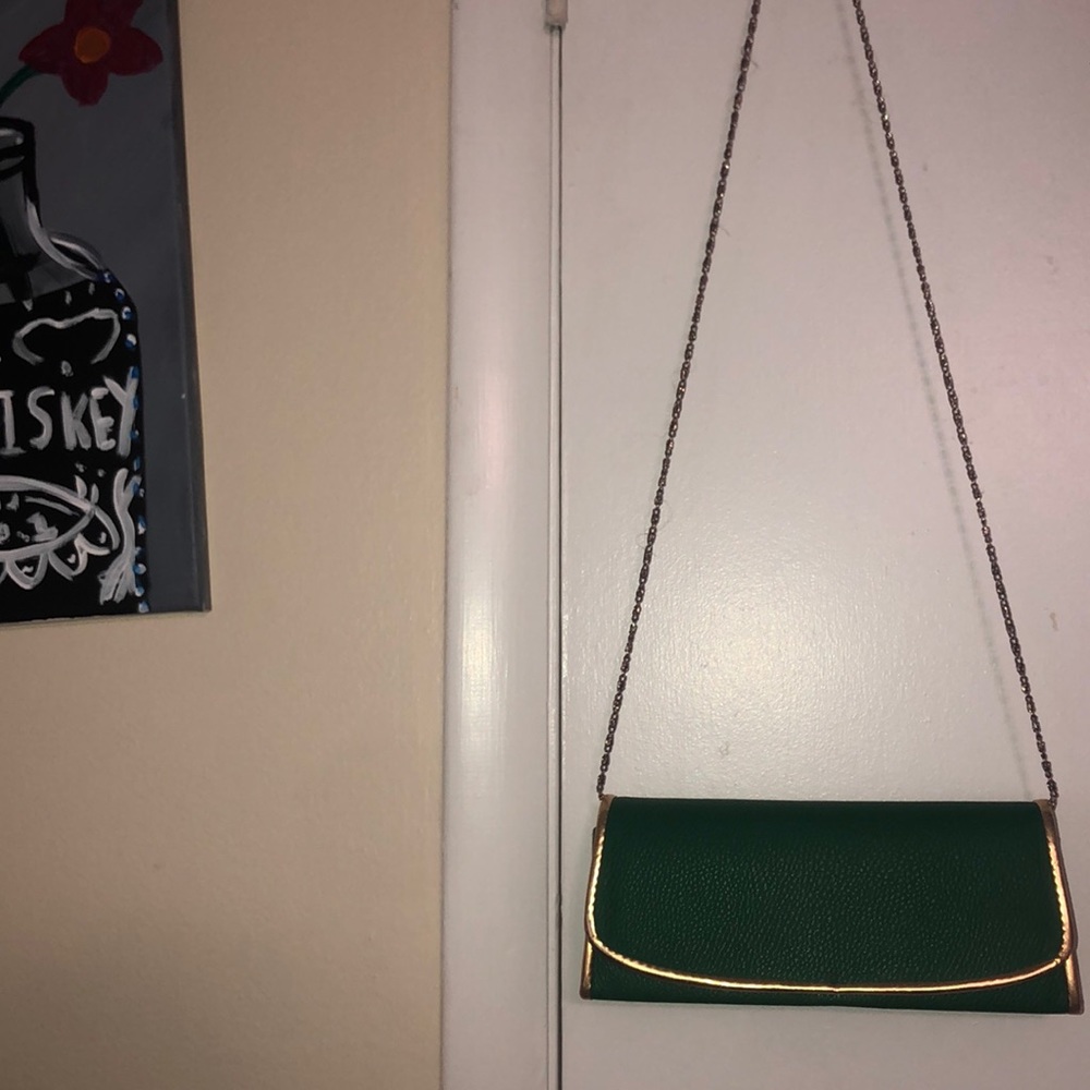 Green and gold crossbody purse
